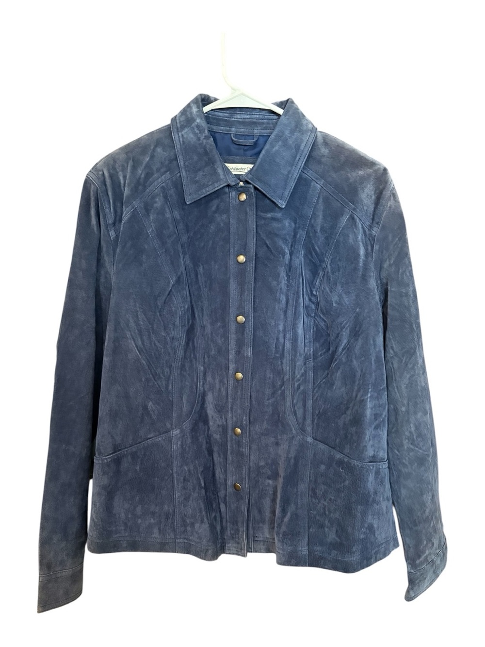Coldwater Creek Blue Leather Snap-Front Shirt Jacket